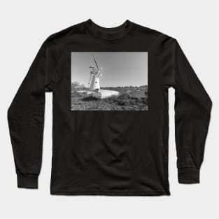 Rowing boats and windmill at Thurne Mouth in rural England Long Sleeve T-Shirt